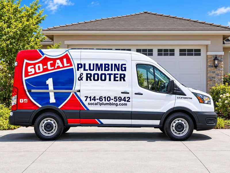 Illustration of a So-Cal 1 Plumbing & Rooter service van in a driveway