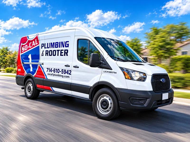 Illustration of a So-Cal 1 Plumbing & Rooter service van driving