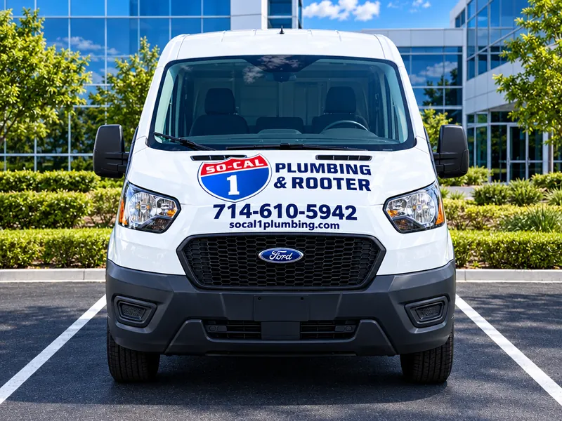 Illustration of a So-Cal 1 Plumbing & Rooter service van, front view