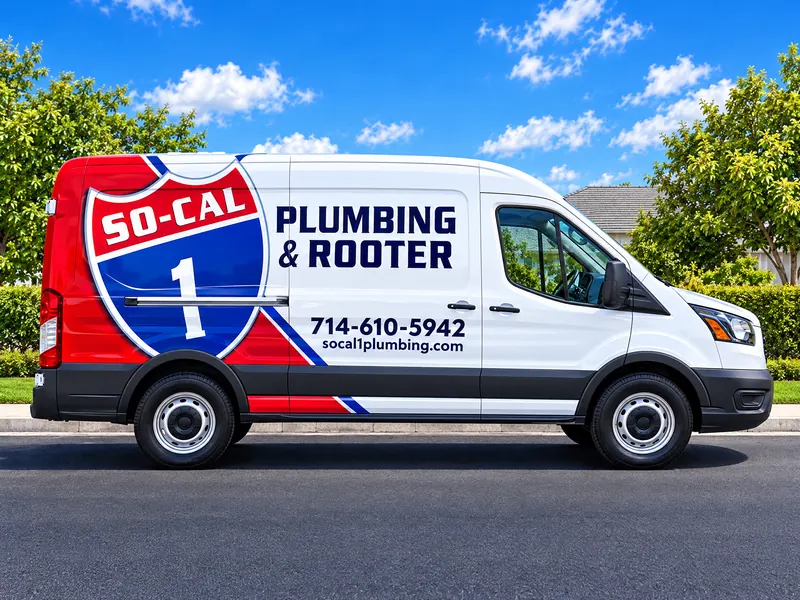 Illustration of a So-Cal 1 Plumbing & Rooter service van, side view
