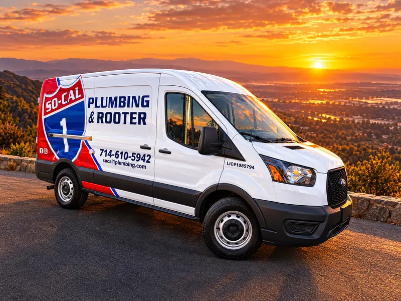 Illustration of a So-Cal 1 Plumbing & Rooter service van on a hillside overlook